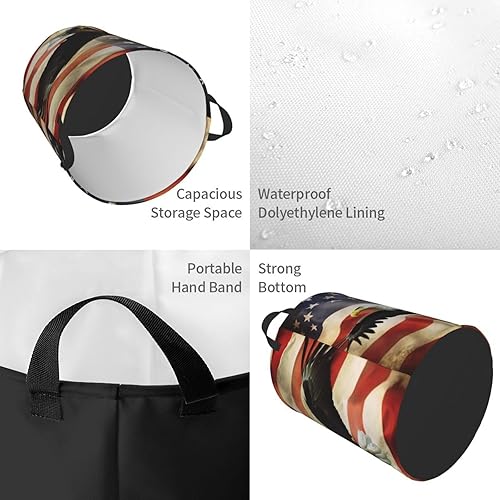 Miniatura 4 de Cesta circular con estampado de bandera estadounidense con águila moscada, impermeable, cesta organizadora de lavandería, con asas, para ropa,