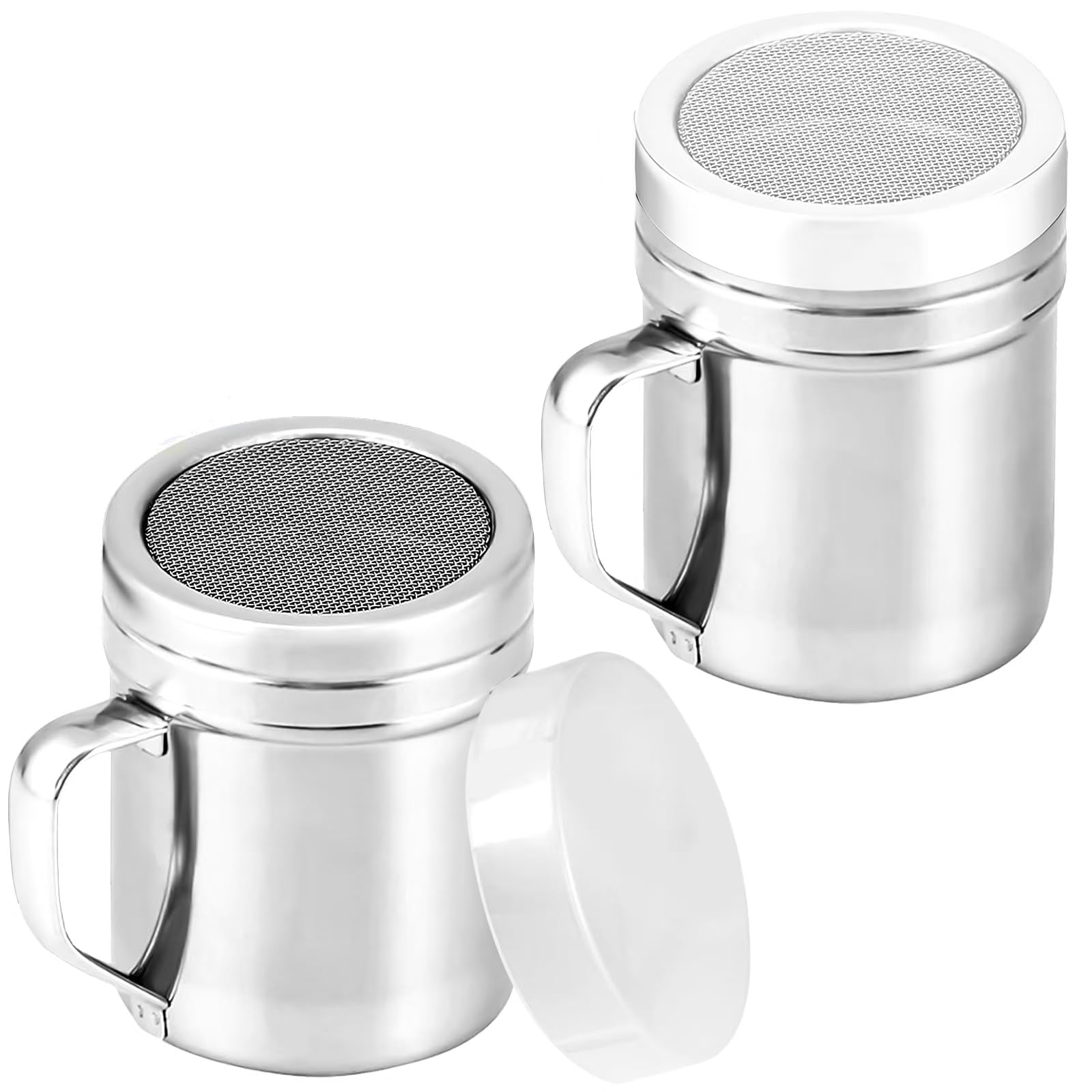 2-pack powdered sugar shakerstainless steel fine mesh powder shaker jar with handle and plastic lidsieve digging shaker for powdered sugar and cinnamonpeppercoffee powder