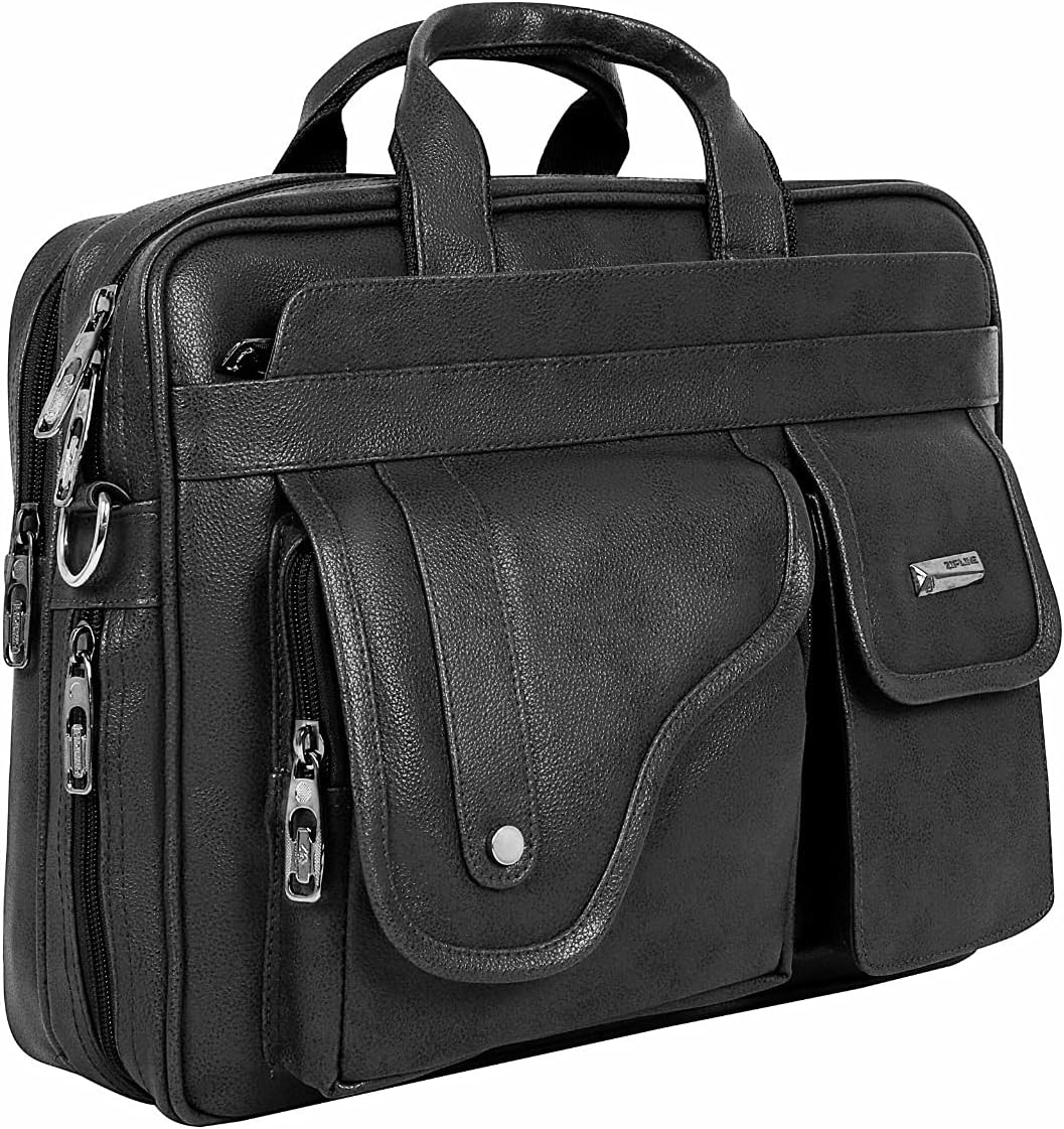Zipline Office Synthetic Leather Laptop Bag for Men Women, 15.6" Compatible Laptop Messenger Bags for Men & Women (1-Black Bag)