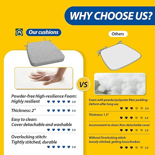 Miniatura 282 de AAAAAcessories Cojines en forma de D, espuma de 2 pulgadas de grosor, con lazos y funda extraíble lavable a máquina, 17 x 16 pulgadas, juego de 4