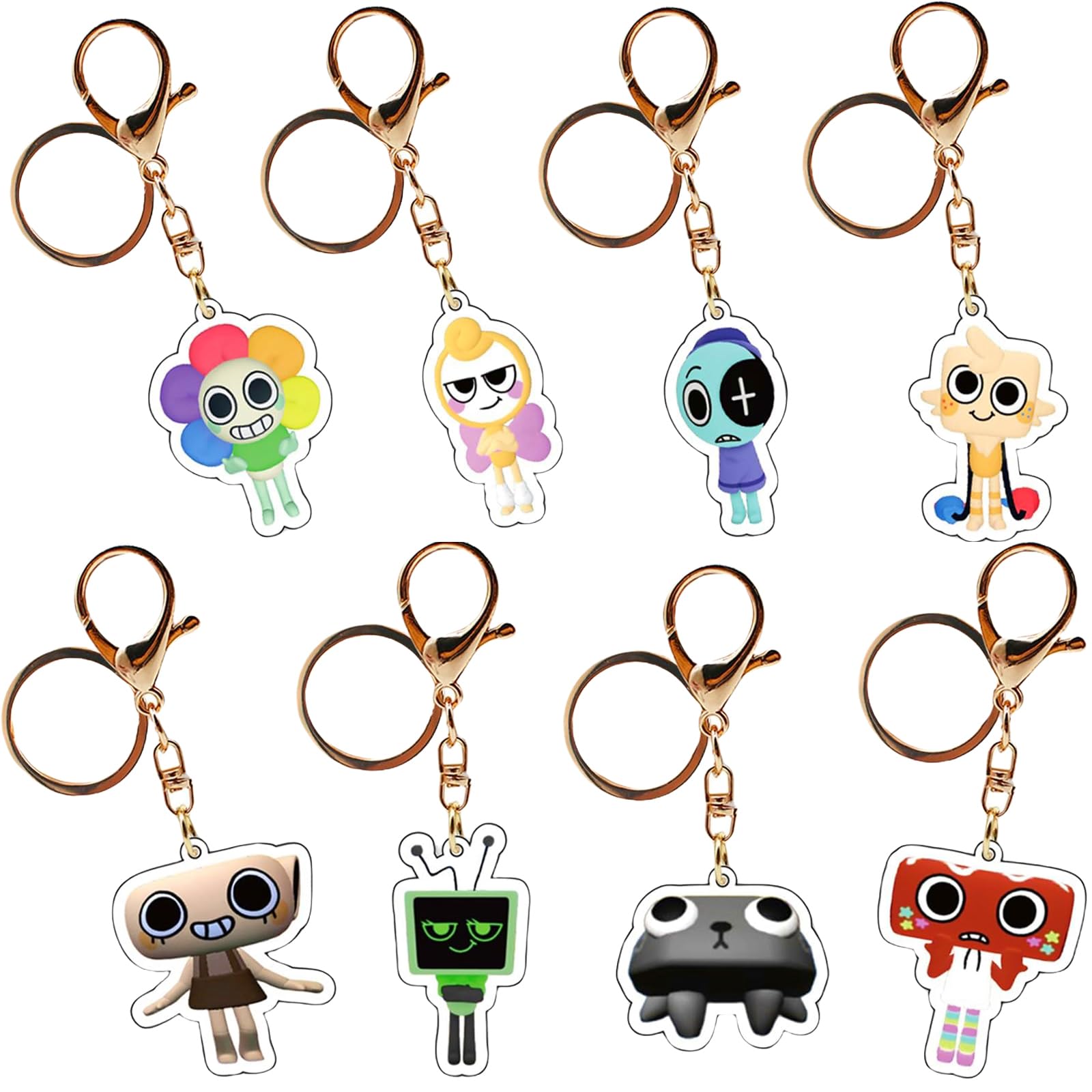 FLEXTHY Dandys World Keychain Figures - Acrylic Pendant Keyrings, Vee Goob Cosmo Pebble & Dandy Worlds Merch Gifts 8Pcs
