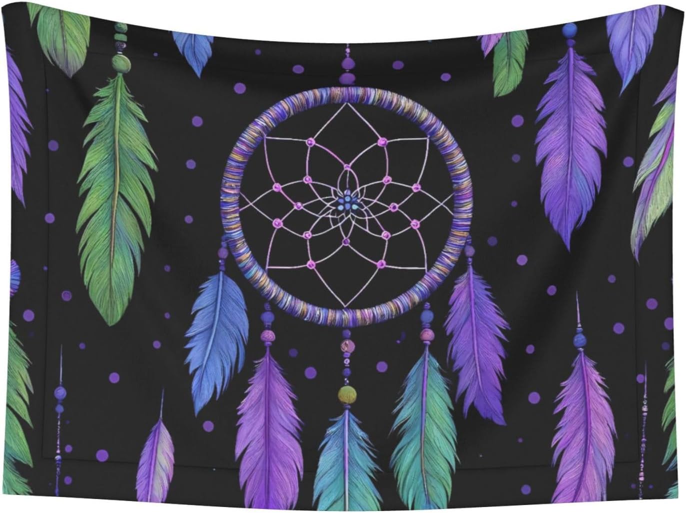 Dreamcatcher with Colorful Feathers Print Soft Plush Pet Blanket, Washable Dog Blanket, Cat Fleece Throw, Puppy Bed Crate Mat & Sofa Couch Protector - Large