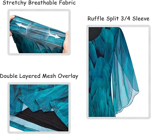 Miniatura 5 de Ninedaily Blusas de manga 34 para mujer, estilo casual, de doble capa, de malla, tipo túnica