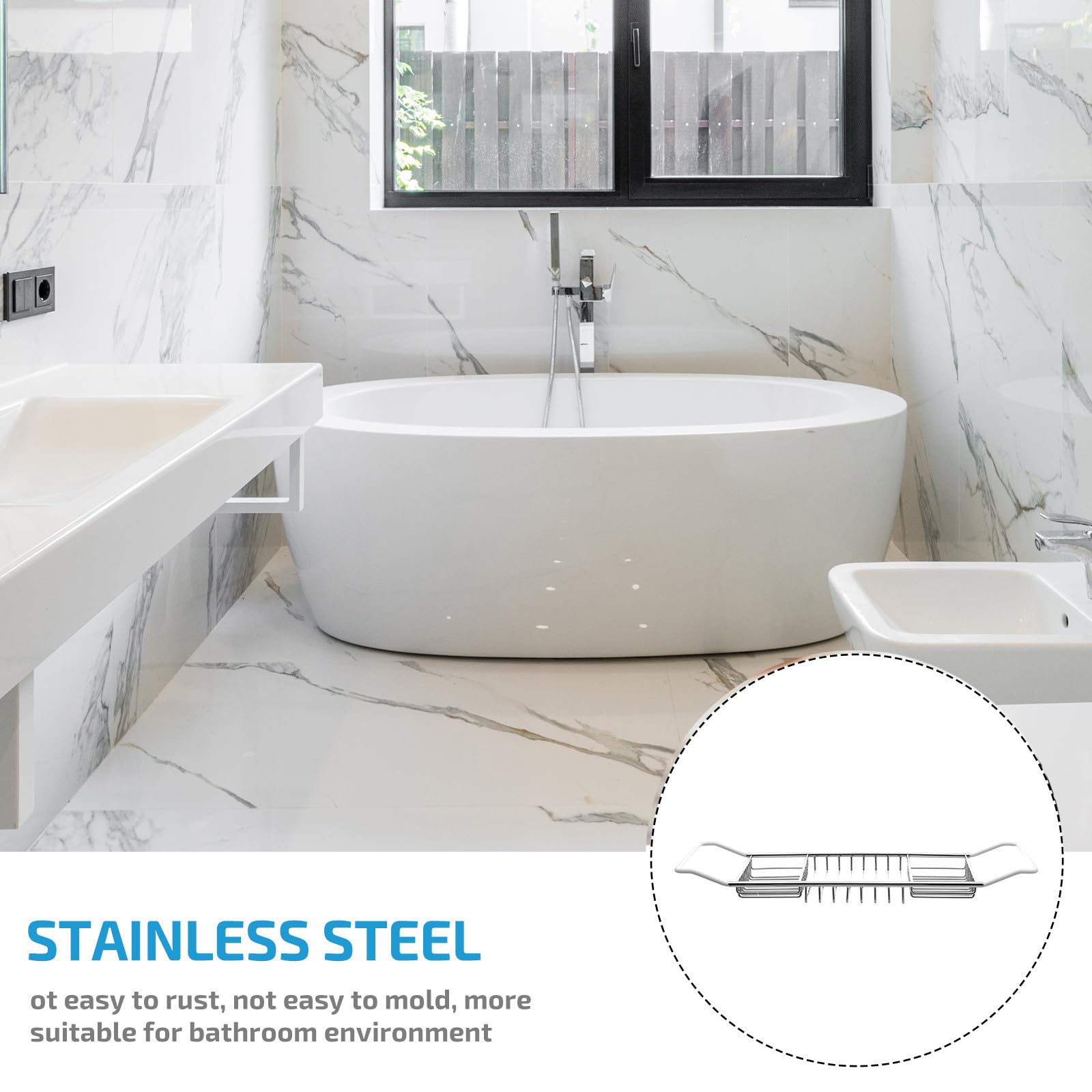 Bandeja Ajustable de Acero Inoxidable para Bañera con Diseño Extensible, Soporte Antideslizante para Teléfonos y en Baños