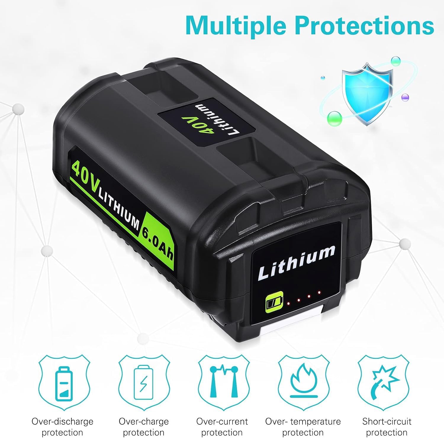 Replacement for Ryobi 40V 6.0Ah Battery Compatible with Ryobi 40 Volt Battery OP4040 OP40401 OP4026 OP40261 OP4050 OP40201 OP40601 Compatible with Ryobi Battery 40V Cordless Power Tools