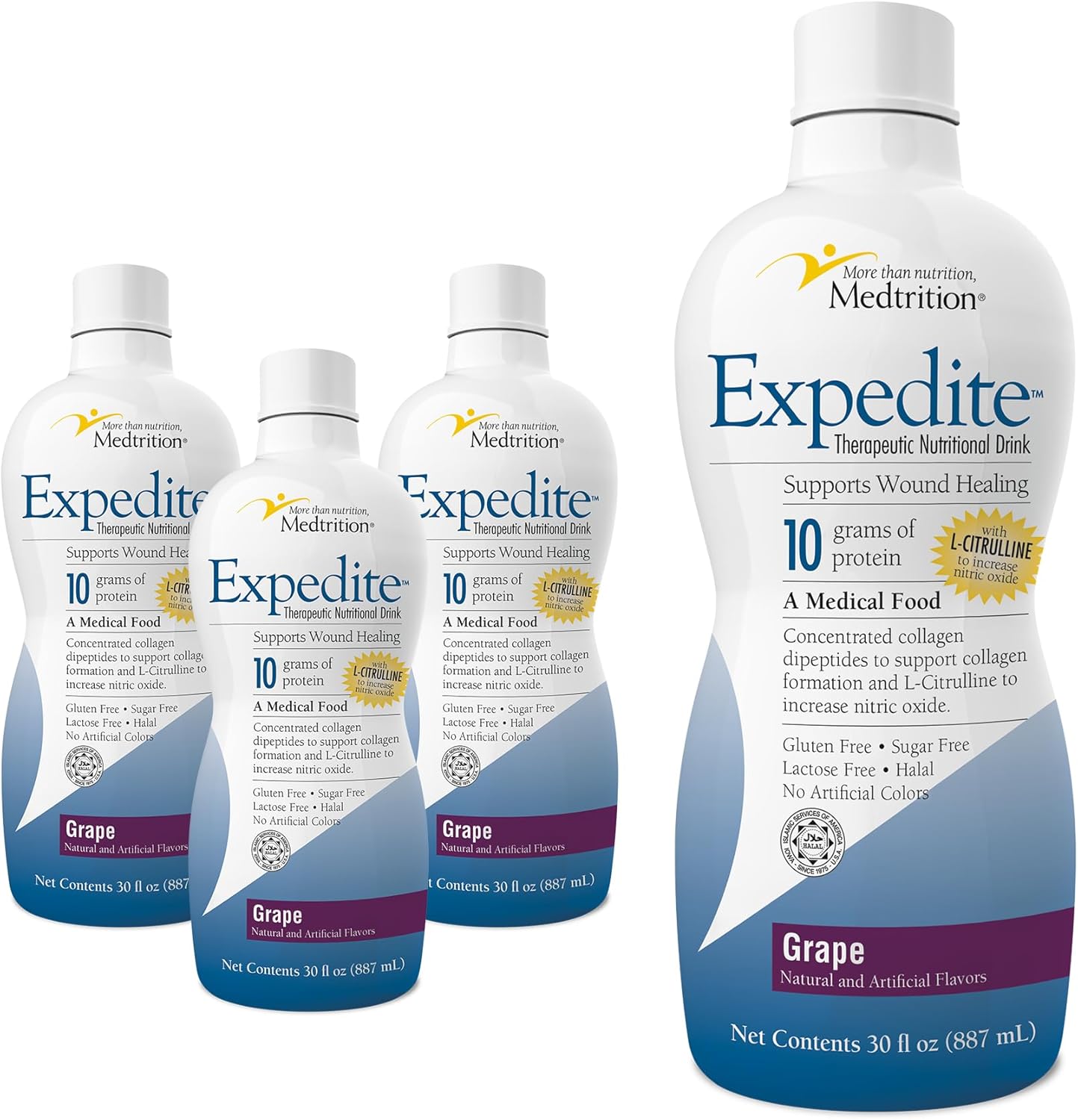 Medtrition Expedite Liquid Collagen, Grape, 30 Fl Oz, Pack of 4 - Nutrition Support for General, Orthopedic & Cosmetic Surgery Recovery
