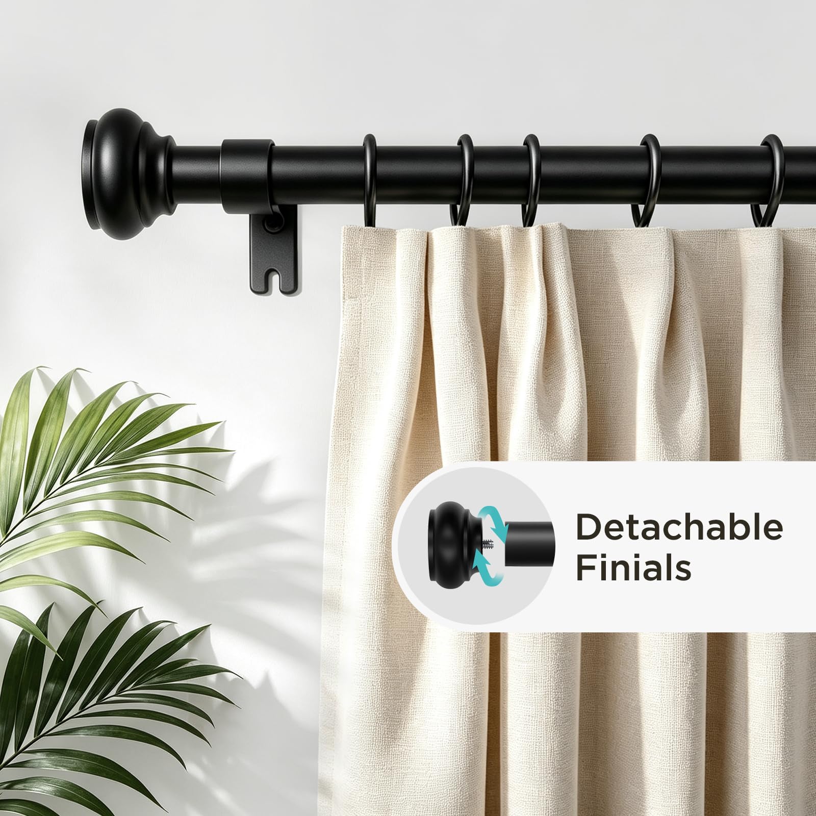 Joydeco Black Curtain Rod - Adjustable & Heavy Duty -2 Joydeco Black Curtain Rod - Adjustable & Heavy Duty -2