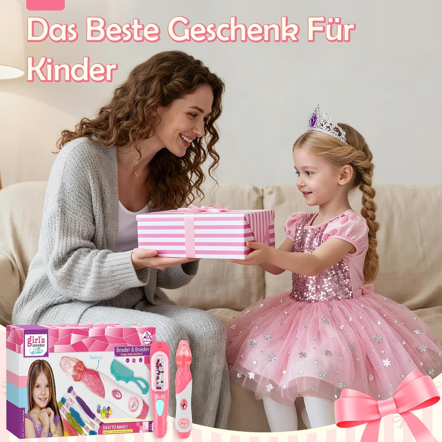 Kit per abbellire i capelli JONRRYIN 3-in-1, macchina automatica per intrecciare i capelli con perline per capelli, macchina per capelli con pietre glitterate e gemme per capelli, set di accessori per