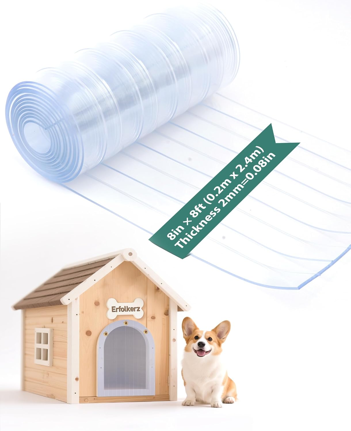 Dog Door Replacement Flaps,8inx8ft 0.08" Thick Insulated Clear PVC Vinyl Strip, DIY Cut-to-Fit for Dog House/Cat Kennel with Screws,Easy Install,Weatherproof Wind-/Waterproof Pet Accessory