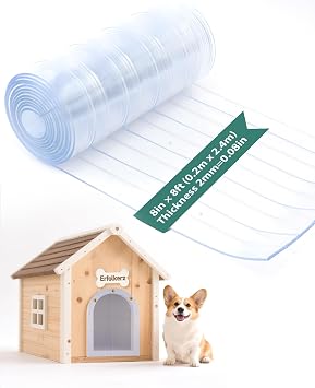 Dog Door Replacement Flaps,8inx8ft 0.08" Thick Insulated Clear PVC Vinyl Strip, DIY Cut-to-Fit for Dog House/Cat Kennel with Screws,Easy Install,Weatherproof Wind-/Waterproof Pet Accessory