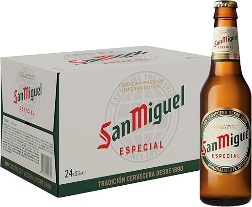 San Miguel Especial Beer Bottle, Crate, Pack of 24 x 33cl