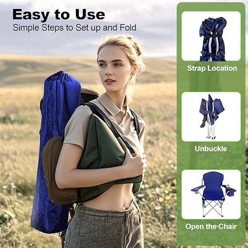 Miniatura 9 de Sillas plegables de camping Oxford 600D, silla portátil para exteriores con bolsa refrigeradora, portavasos y bolsillo de almacenamiento para