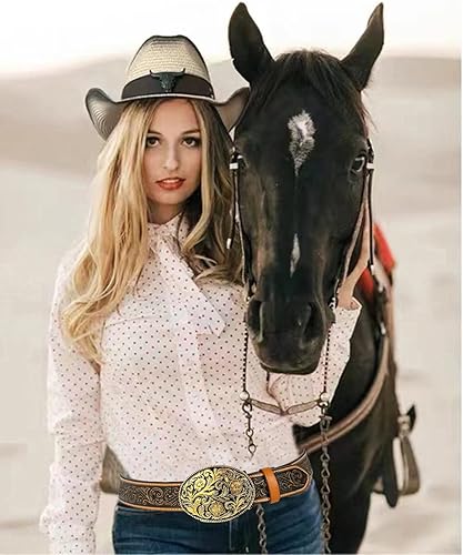 Miniatura 4 de TOPACC Cinturones occidentales de cuero genuino para mujer y hombre, vaquera, vaquera, campo, rodeo, hebilla, pantalones vaqueros, vestidos