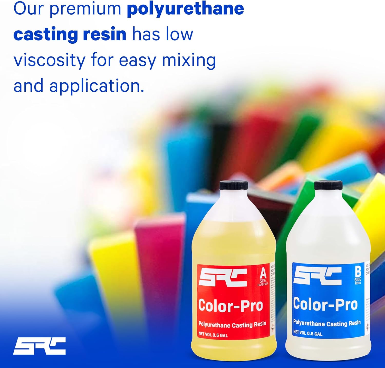 Color-Pro 1 Gal (0.5-Gal Part A + 0.5-Gal Part B) Silicone Polyurethane Casting Resin Kit, Arts, Crafts, Figurines, Prototypes, Models, Semi-Clear, High Strength, Low Odor, Easy Pour