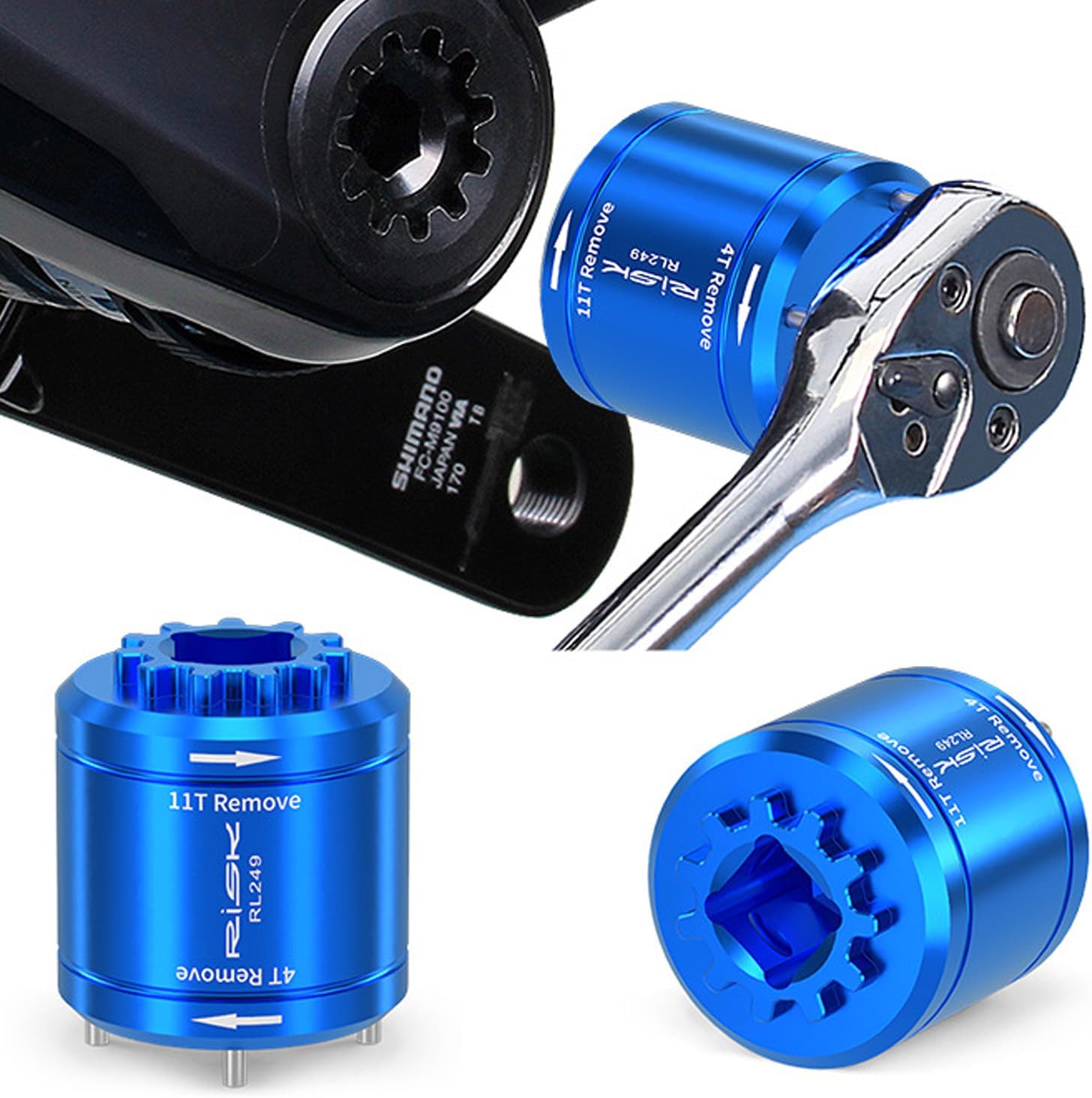2 in 1 Crank Arm Cap Removal Tool, Crank Adjusting Cap Tool Compatible with SRAM DUB/BB30 and Shimano XTR M9100 (11 Notch)