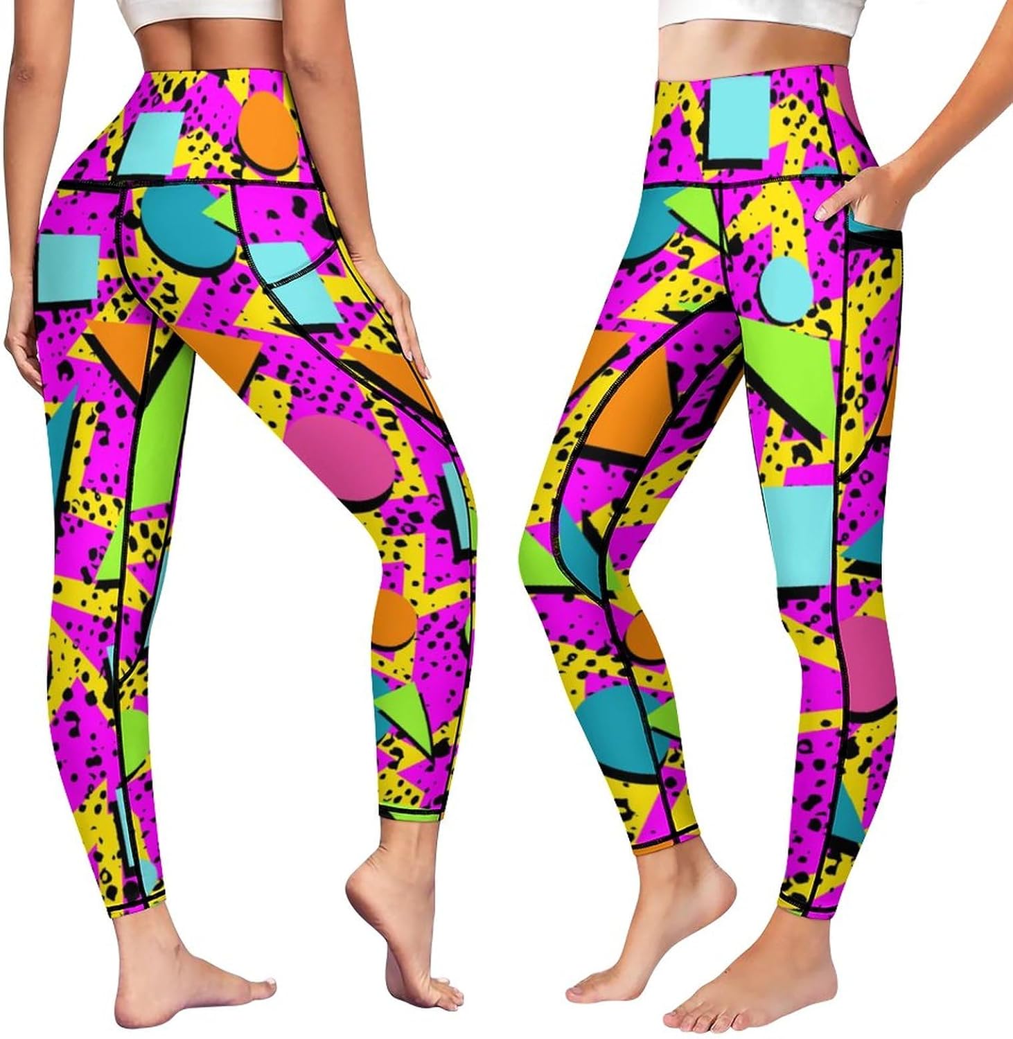 High Waist Yoga Pants with Pockets Tummy Control Workout Running 4 Way Stretch Yoga Leggings for Girls Women