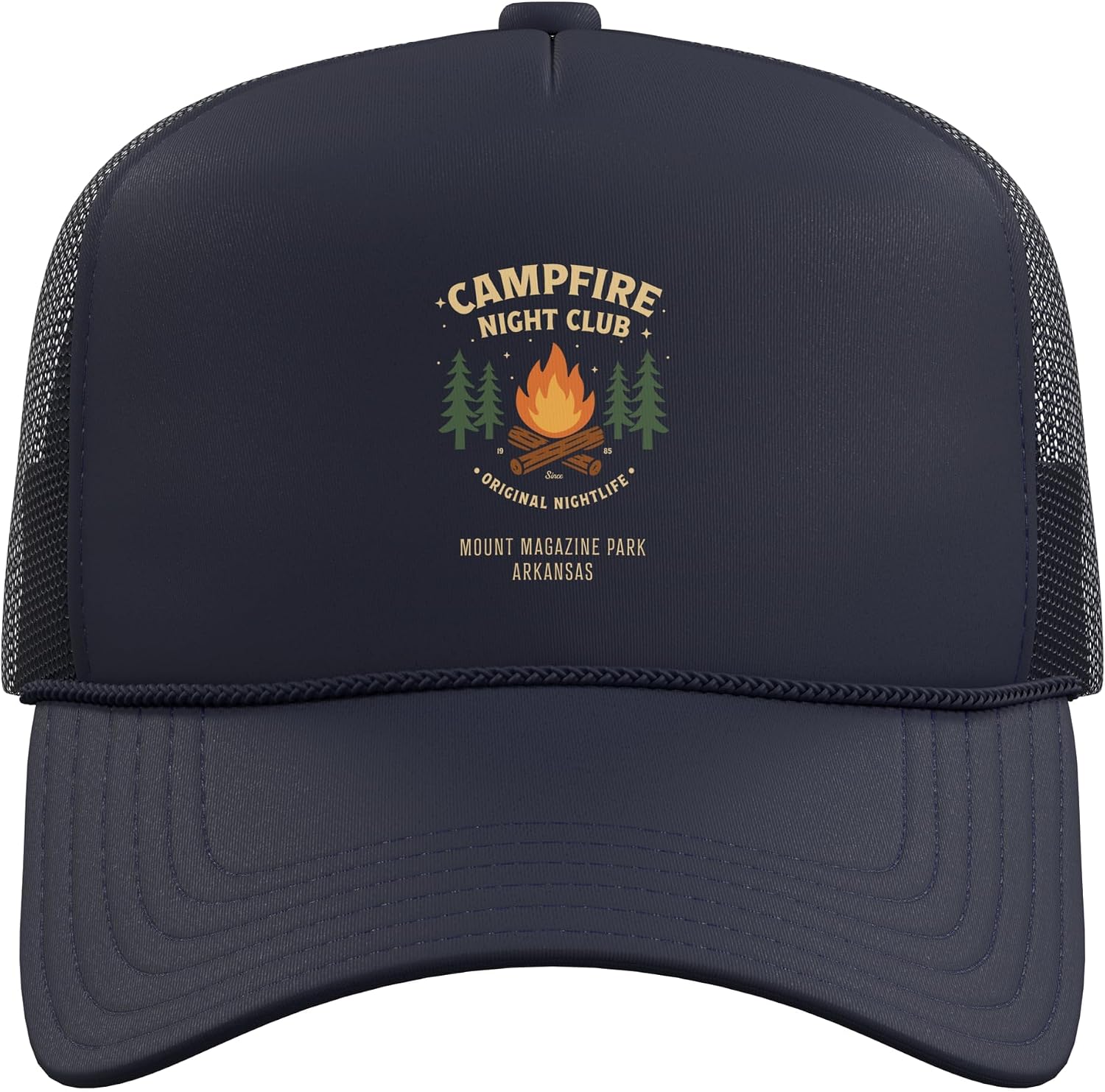 Campfire Night Club Mount Magazine Park Arkansas Camping Trucker Hat with Adjustable Mesh Back image 2