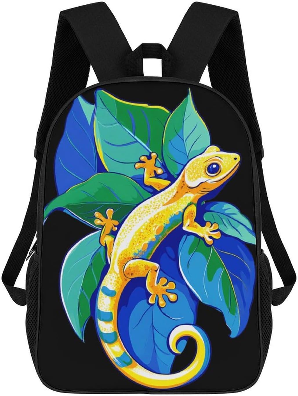 Gecko on Leaf Unisex Backpack 17" Casual Daypacks Simple Shoulders Bag for Camping Hiking Travel Gear