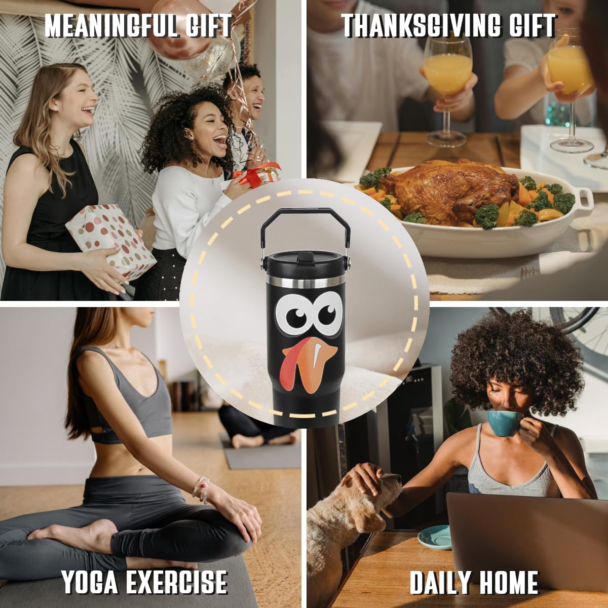 Thanksgiving Tumbler with Handle and Straw Turkey Tumbler Insulated Stainless Steel Cup Coffee Travel Mug Fall Thanksgiving Gifts Decor-30 oz(1PCS) - Image 7