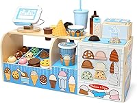 Vista 1 de Melissa & Doug Cool Scoops Ice Creamery, tienda de helados de madera y mostrador con comida de juguete y accesorios de cocina de juguete, juguetes