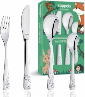 Kuppels Kinderbesteck Waldfreunde, 18/10 Edelstahl, spülmaschinenfest | Ab 4 Jahre, ergonomische Griffe, Waldtier-Motive, Geschenkverpackung, lebensmittelecht und spülmaschinenfest
