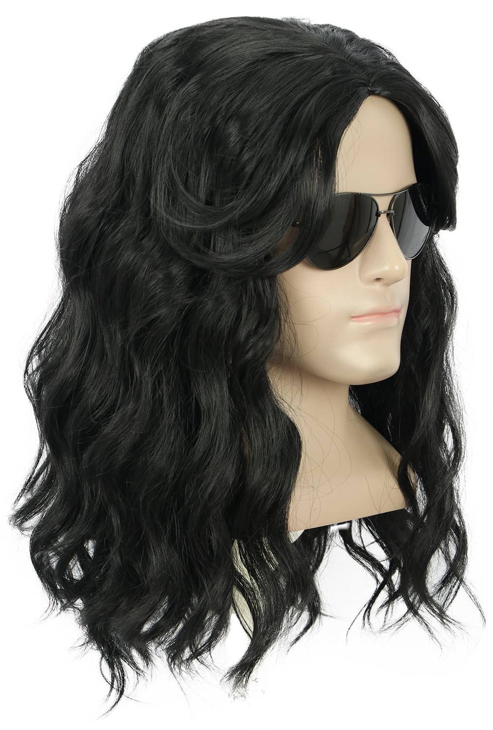 Yuehong Men Long Curly Black Wig Film Anime Cosplay Party Costume Hair Heat Resistant Synthetic Fibers Soft Durable Breathable Wig - Image 3