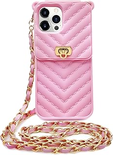 LUVI for Crossbody iPhone 14 Pro Wallet Case with Neck Strap Lanyard Credit Card Holder Purse Handbag Case for Women Girls Silicone Rubber Soft Protection Cover for iPhone 14 Pro Pink