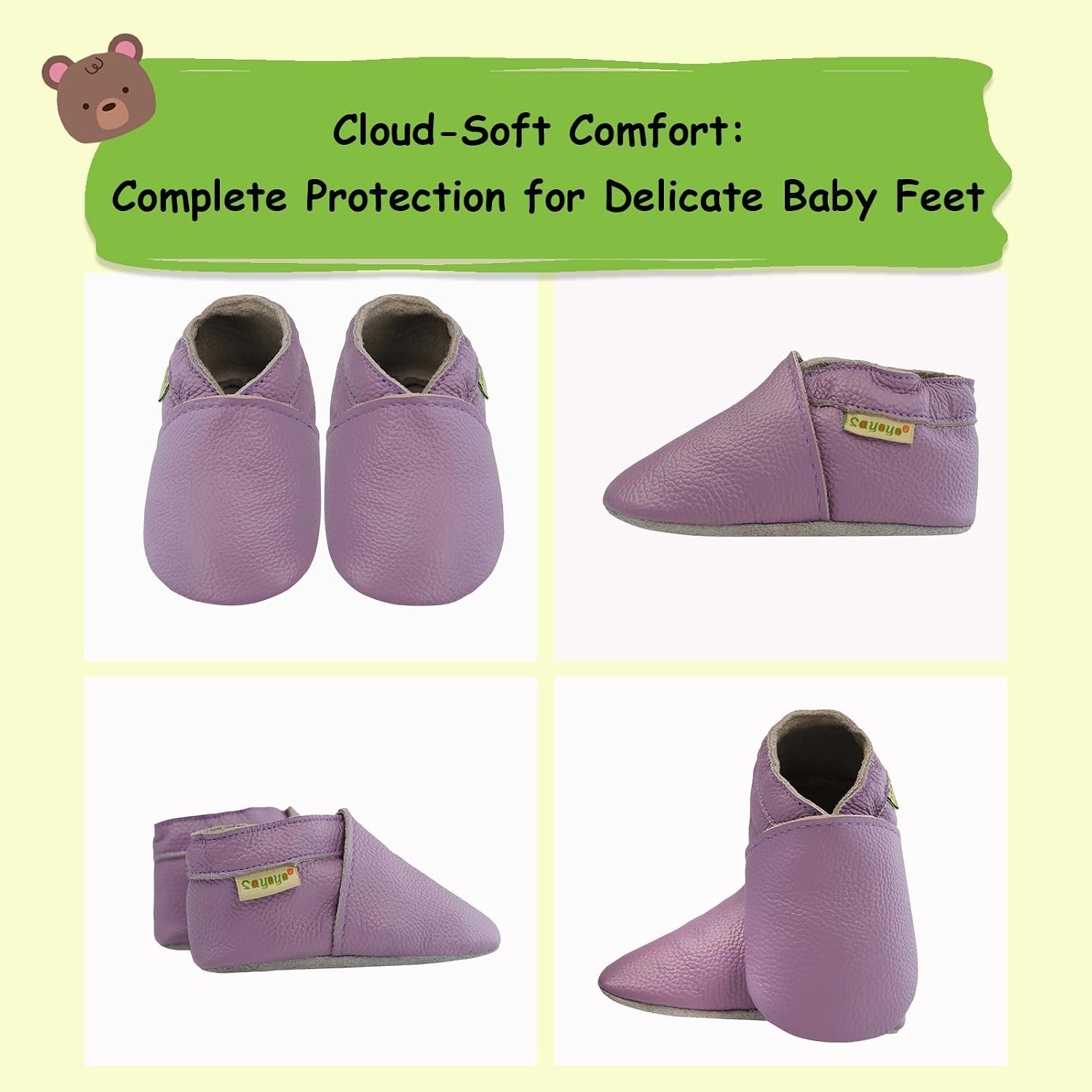 SAYOYO Leather Infant Slippers Toddler Soft Sole Shoes First Walker Slippers Crib Shoes Baby Moccasins for Boys and Girls