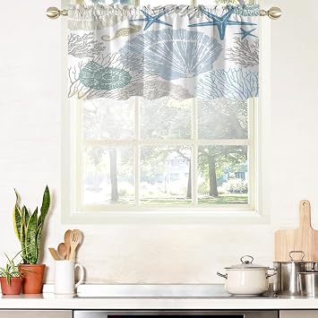 AAtter Coastal Beach Kitchen Valance, 52" W x 18" L, Rod Pocket, 1 Panel