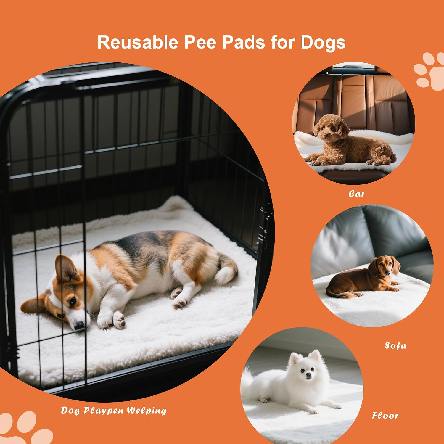 Washable Dog Pee Pads with 4 Straps Soft Plush Dog Cot Replacement Cover for Elevated Beds & Crates - 3X Thicker, Leakproof, Reusable, Grey 31" x 25"