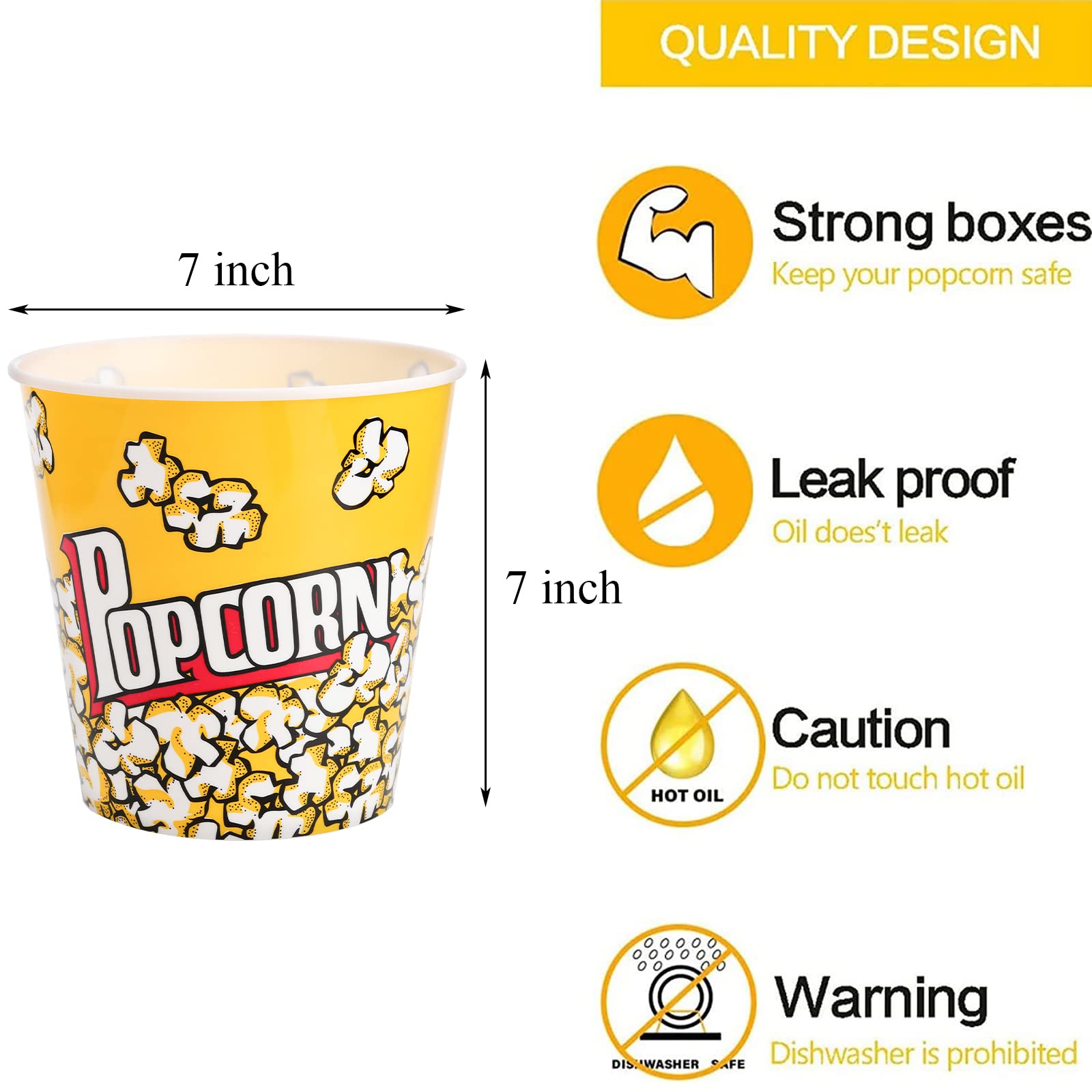 Tebery, confezione da 12 contenitori in plastica per popcorn riutilizzabili, per serate cinematografiche, 17,8 x 17,8 cm