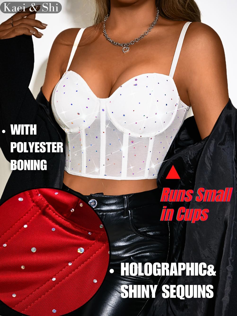 Kaei&Shi Sequin Rhinestone Corset Top,Sparkly Busiter Top for Women Going Out