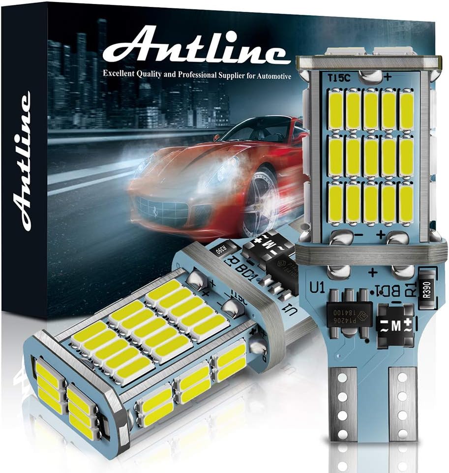 Antline Extremely Bright 921 912 906 T15 W16W LED Bulb White, CANBUS 48-SMD 4014 Chipsets 1300 Lumens LED Replacement for Car Backup Reverse Center High Mount Stop Light Bulbs(Pack of 2)