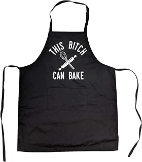 Crazy Dog T-Shirts 'This Bitch Can Bake' Funny Baking Apron - Adjustable Straps, Pocket, Durable Poly/Cotton Blend