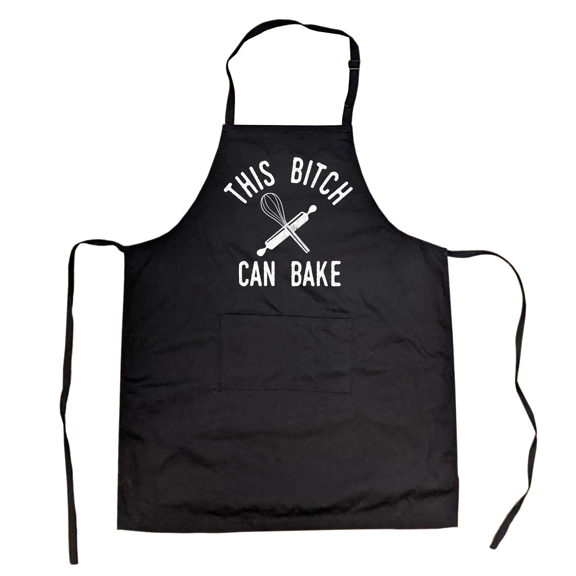 Crazy Dog T-Shirts Baking Apron – This Bitch Can Bake Design Featuring Whisk and Rolling Pin Graphic – Poly Cotton Blend with Adjustable Straps and Front Pocket – Home Bakers and Dessert Lovers