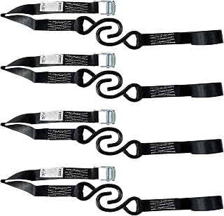 Tie Down Straps Ratchet， KJE Lashing Straps Cambuckle with S Metal Hook - 4Pcs - 1" X10' - 1000 lbs Break Strength