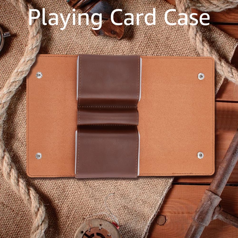 Estuche Protector de Cuero Sintético para Naipes, con Botón A Presión, Multiusos, Compatible con Billeteras, Organizador de Monedas Hecho A Mano para Póker, Bridge, Juegos de Mesa, Viajes