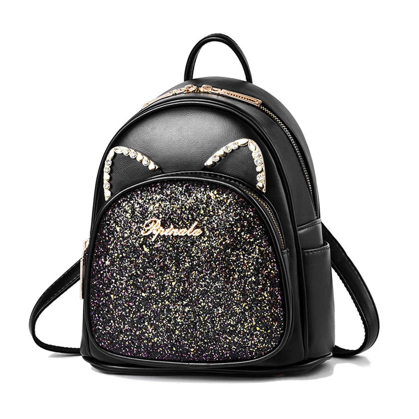 Scofy Fashion Women's B-Black Cartoon Cat Mini Cute Backpack Purse For Leisure Small Backpack Daypack Pu Leather Shoulder Bag (B-Black)