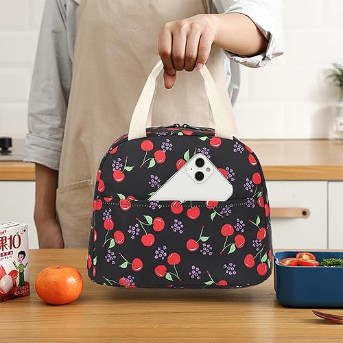 Miniatura 2 de Bolsa de almuerzo para mujeres, reutilizable, aislada, para el trabajo, escuela, picnic, playa (cereza)