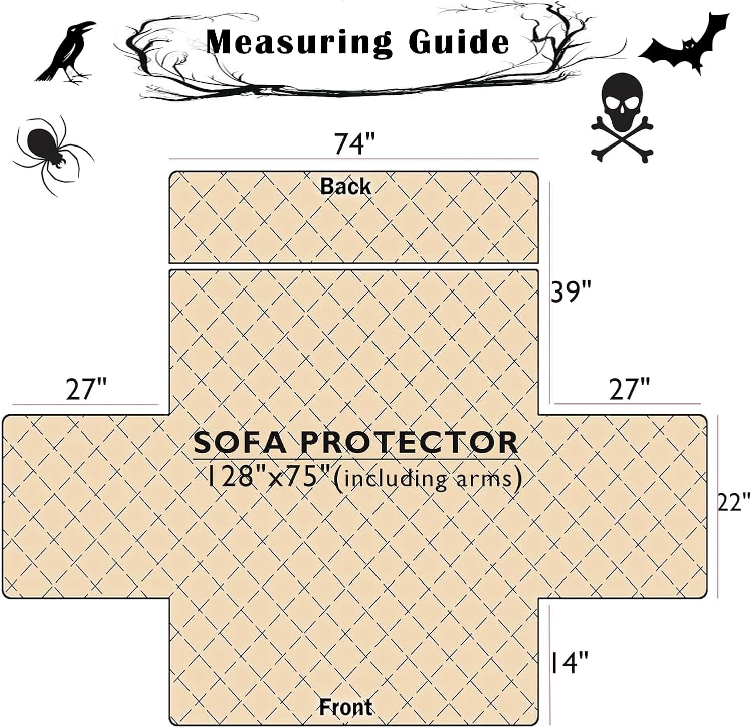 EVENHUG Halloween Sofa Cover for Festival Home Decorations Slipcover Furniture Protector Washable Couch Cover with Non Slip and Elastic Straps for Kids Pets Dogs (Sofa)