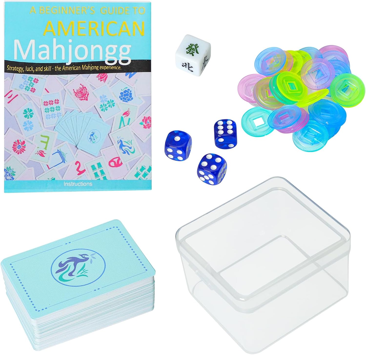 160-Piece American Mahjong Playing Cards Set, Includes Manual, Storage Box, Dice, Chips & Wind Indicator – Portable, Travel-Friendly
