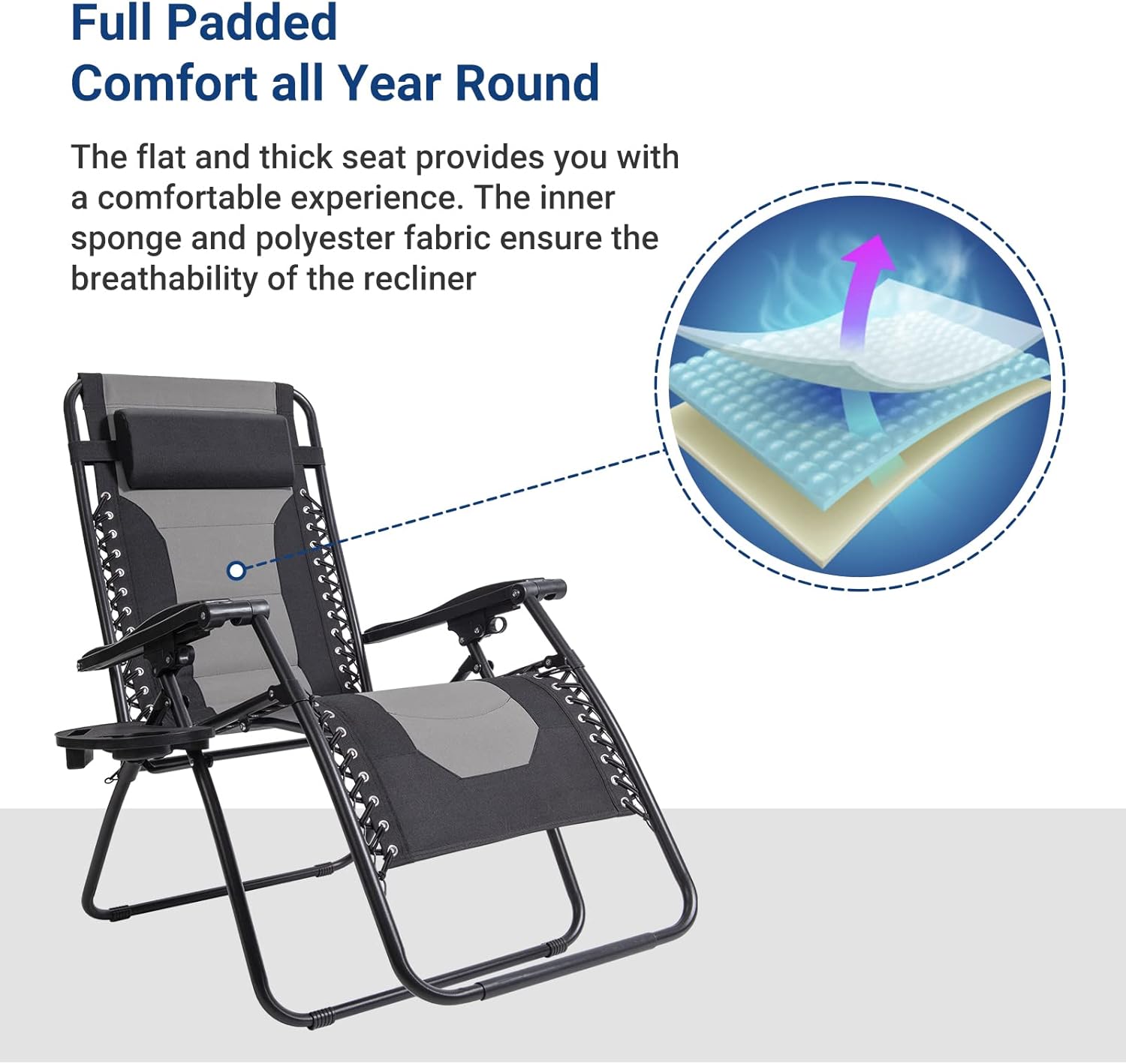 Coastrail Outdoor Zero Gravity Chair Padded Adjustable and Side Table for Patio, Lawn & Outdoor Camping, Supports 350 lbs, Black&Gray, 35" D x 25" W x 44" H : Everything Else