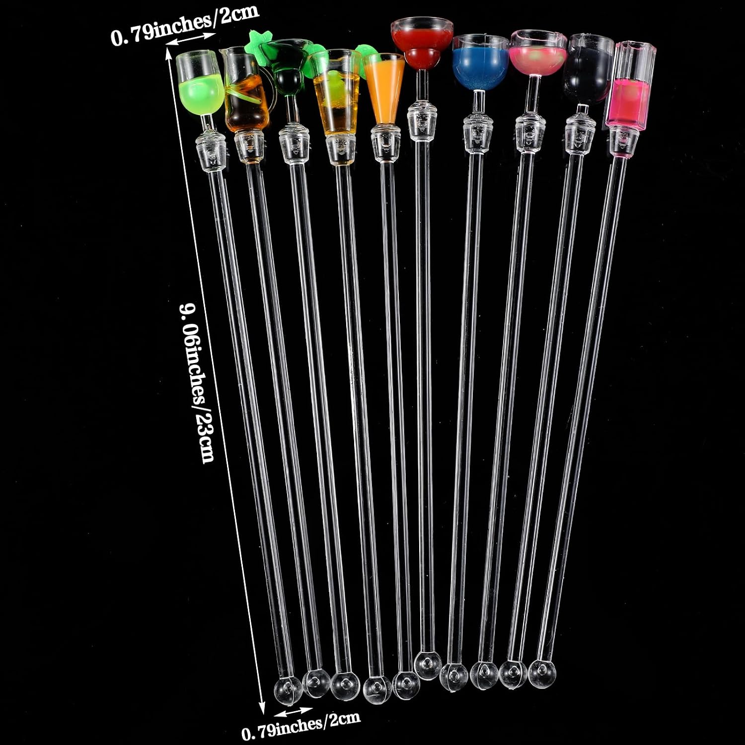 10 Pcs Colorful Swizzle Sticks Cocktail Clear Beverage Stirrers MultiColor