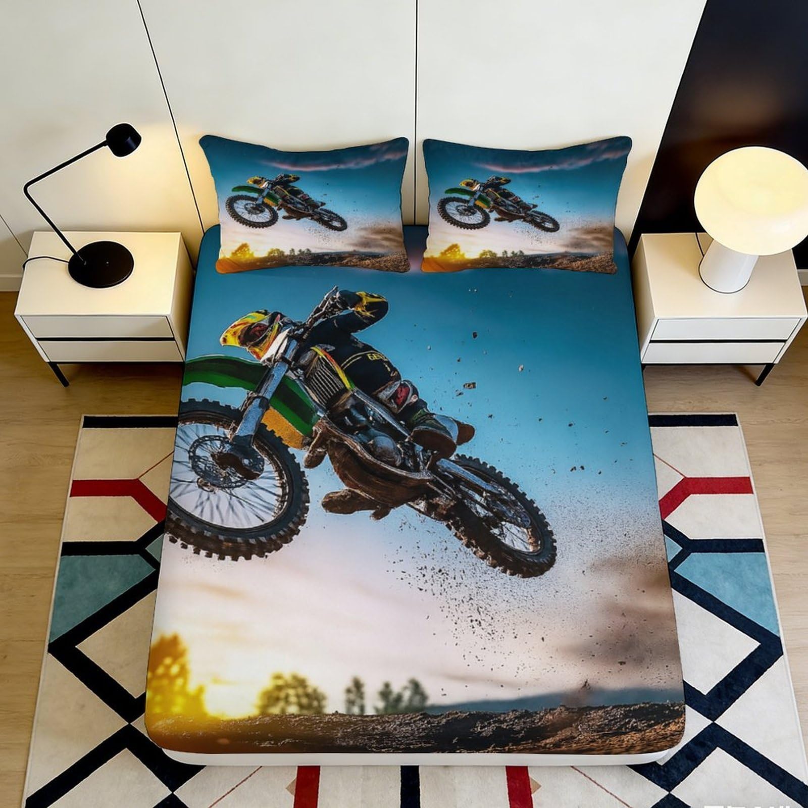Pnayamiorkfel Style-5 3D Printed Motocross Action Fitted Sheet Microfiber Soft Breathable Dirt Bike Bed Cover For Bedroom Decor Protection 90X200x25cm