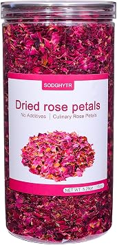 Dried Rose Petals - 5.29oz/150g, Food-Grade Edible Rose Petals, Dried Flower Petals for Tea, Baking, Flower Sprinkles & Wedding Cakes, Gourmet Cooking, Dessert Decoration, DIY Bath Salts