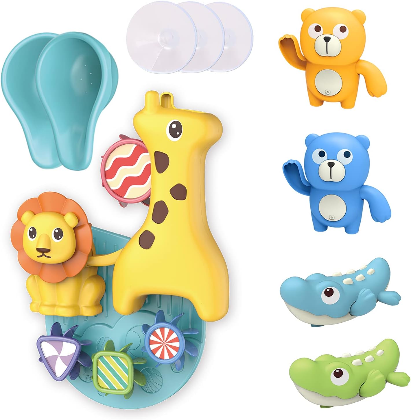 QQpony 10 Packs Baby Bath Toys Wall Bathtub Toys Sets for Toddlers, Bear & Crocodile Clockwork Bath Wall Toys Rotating & Fun Bath Time Toys Gift for Kids （12 Months up） : Toys & Games
