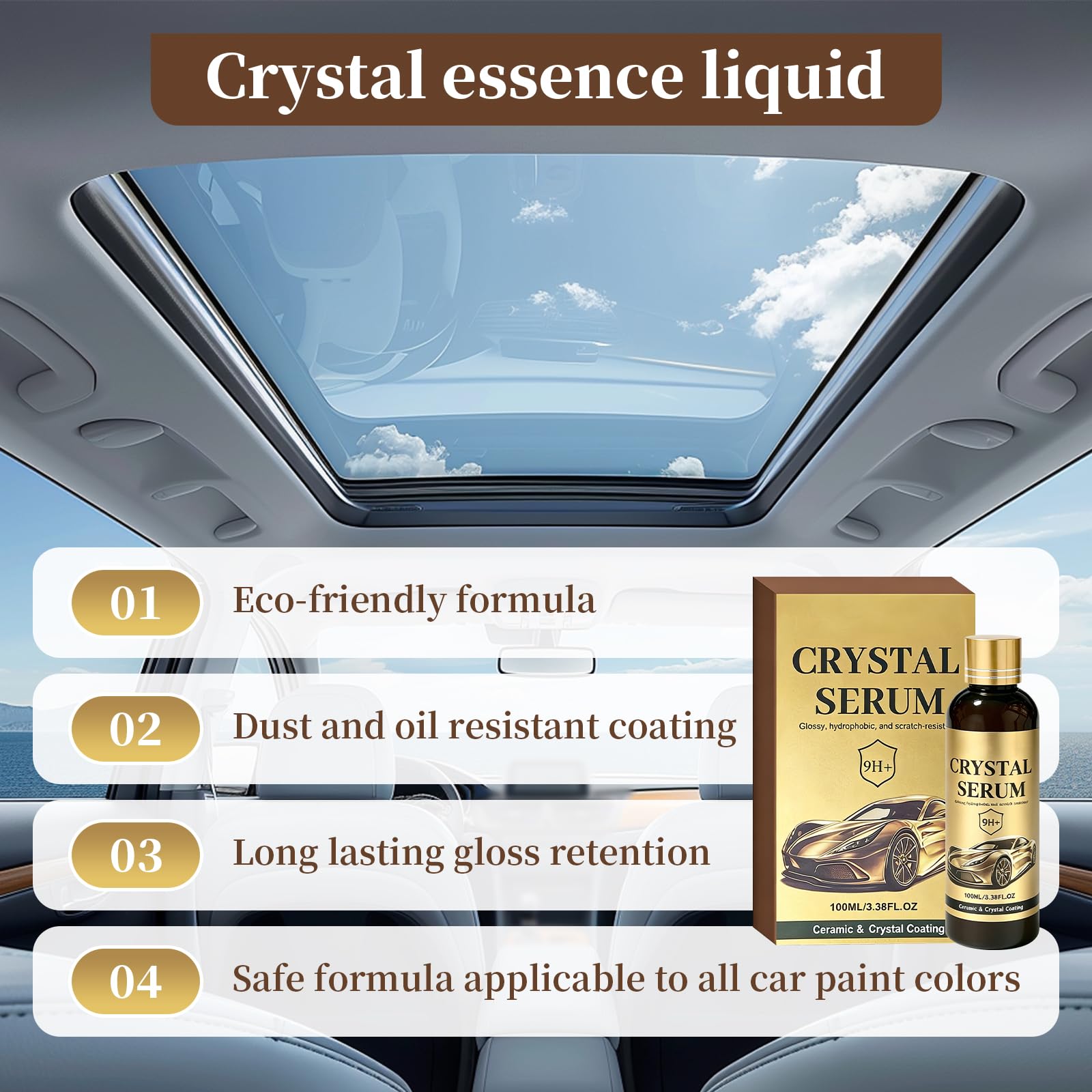 2PCS 100ML PTZ Crystal Serum - Advanced Graphene Ceramic Coating for Cars, Quick Effect Car Coating, 9H Graphene Coating for Auto Car Detailing, Coat Restore for Paint, Glass & Wheel - 4