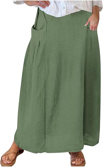 Akklian Womens A Line Maxi Skirt Boho Floral Print Elastic Waist Pleated Skirt Summer Boho Fashion Long Skirts with Pockets