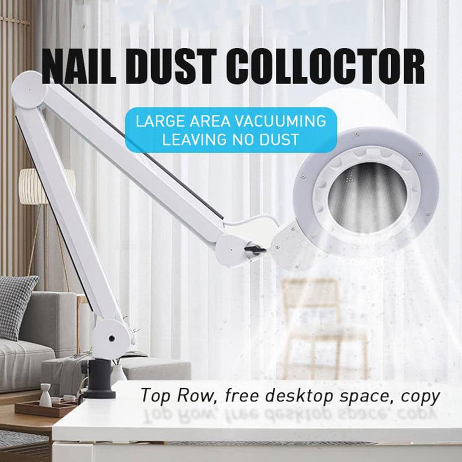 Aspirapolvere Professionale da Tavolo per Unghie da 80W, Aspirazione Potente, con Filtro Riutilizzabile, 10 velocità, con Luce LED (modalità Luce/Luminosità Regolabile)
