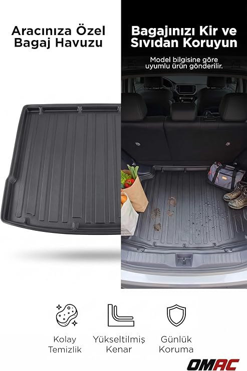 OMAC Opel Corsa E 2015-2019 Arası Uyumlu Araca Özel Bagaj Havuzu Kauçuk TPE Siyah 1 Parça Alt Kademe için